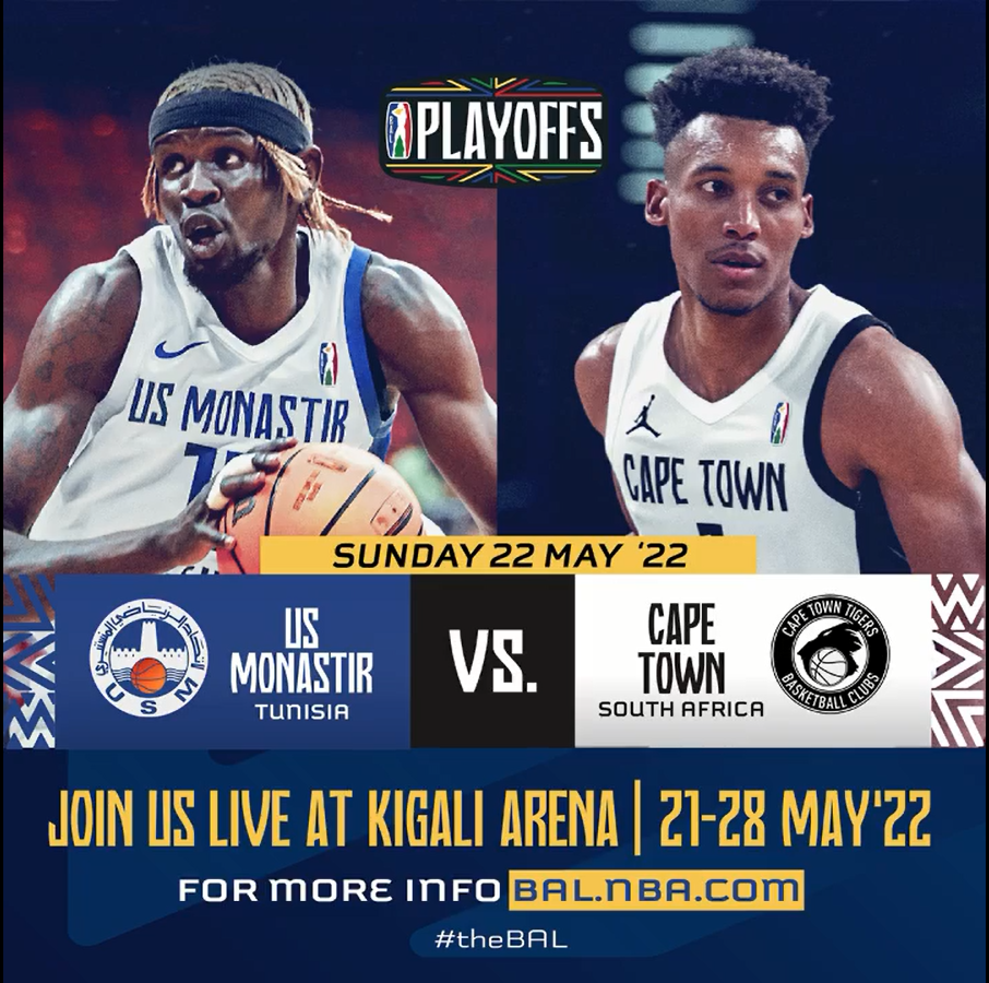Flyer for US Monastir vs Capetown Tigers 22nd May BAL Live Game